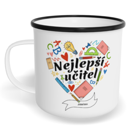 Hrnek plecháček s potiskem na míru - Nejlepší učitel