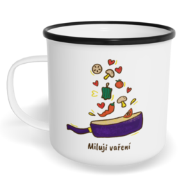 Hrnek plecháček s potiskem na míru - Miluji vaření