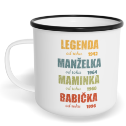 Hrnek plecháček s potiskem na míru - Legenda babička