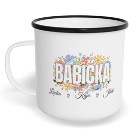Hrnek plecháček s potiskem na míru - Květinová babička