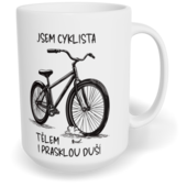 Hrnek klasický velký s vlastním potiskem - Jsem cyklista, tělem i prasklou duší