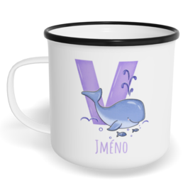 Hrnek plecháček s potiskem na míru - Jméno V