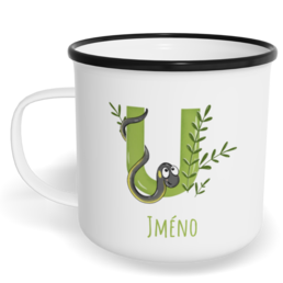 Hrnek plecháček s potiskem na míru - Jméno U
