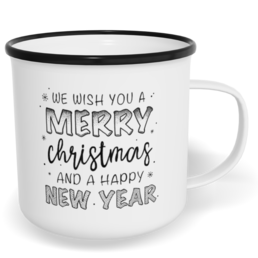 Hrnek plecháček s potiskem na míru - We wish you a merry Christmas and happy New Year
